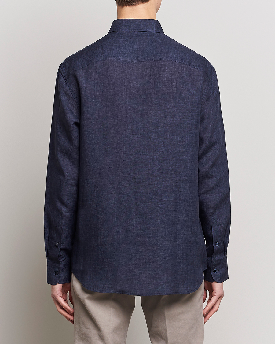 Men | Shirts | Brioni | Linen Sport Shirt Navy