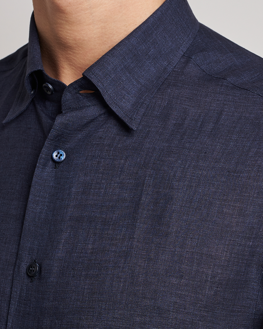 Men | Shirts | Brioni | Linen Sport Shirt Navy