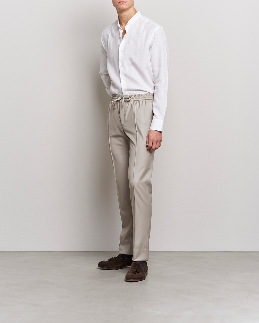 Men | Shirts | Brioni | Linen Guru Collar Shirt White