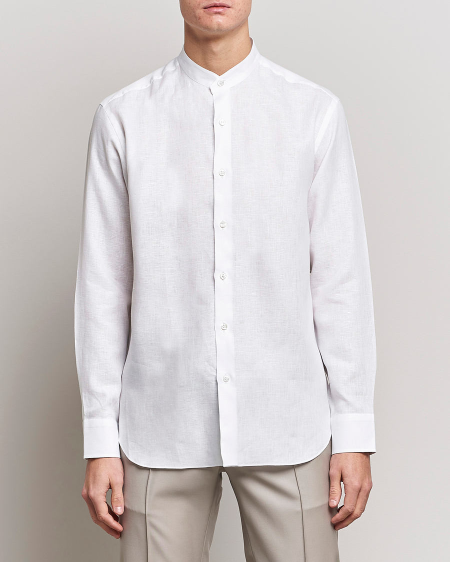 Men | Shirts | Brioni | Linen Guru Collar Shirt White