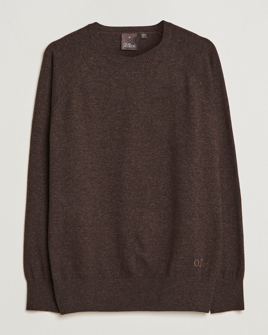 Men | Sweaters & Knitwear | Oscar Jacobson | Gustaf Lambswool Raglan Crew Neck Dark Brown
