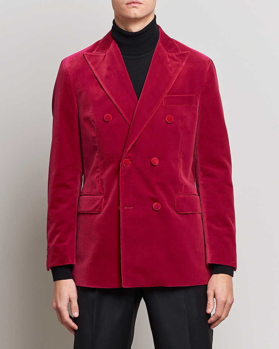 Men | Blazers | Oscar Jacobson | Farris Double Breasted Velvet Blazer Pink Berries
