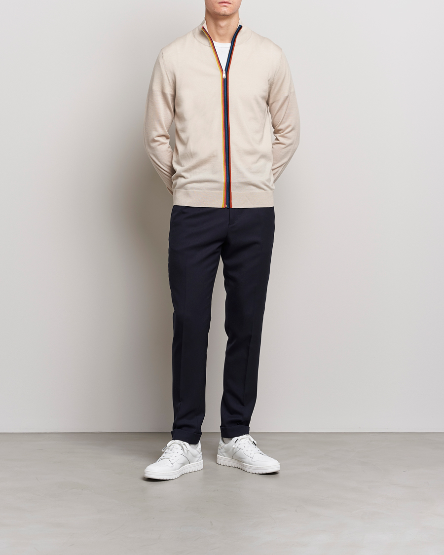Men | Sweaters & Knitwear | Paul Smith | Full Zip Stripe Wool Cardigan Sand