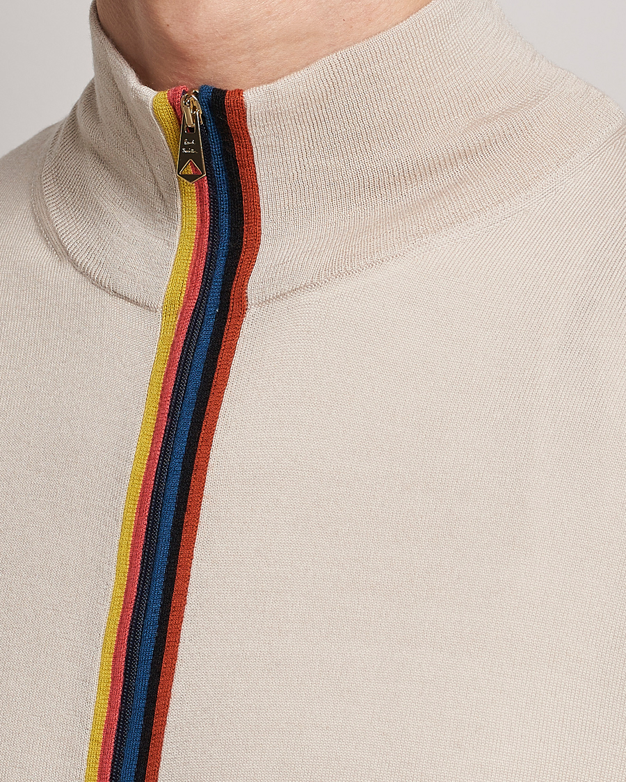 Men | Sweaters & Knitwear | Paul Smith | Full Zip Stripe Wool Cardigan Sand