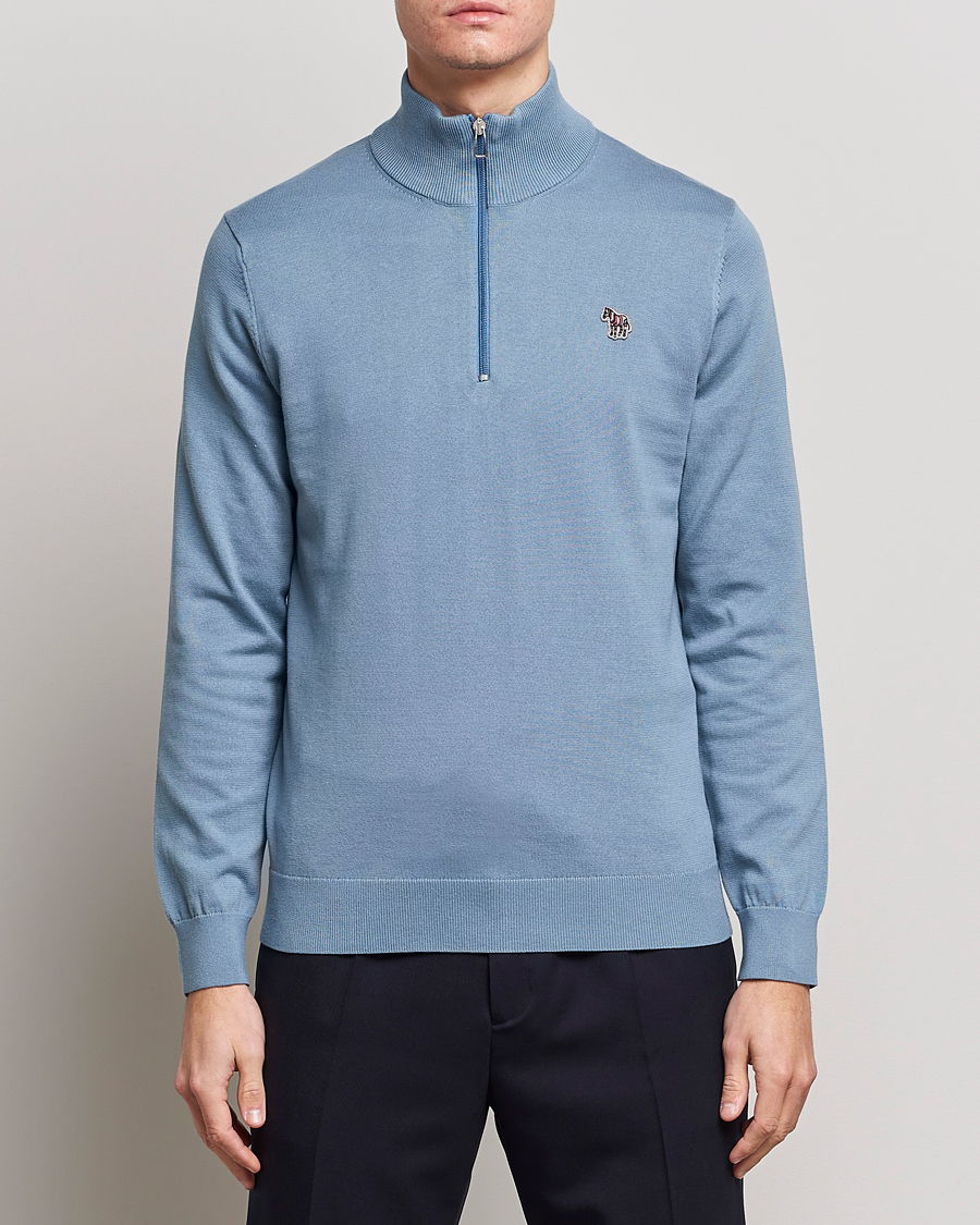 Men | Sweaters & Knitwear | PS Paul Smith | Zebra Organic Cotton Knitted Half Zip Light Blue