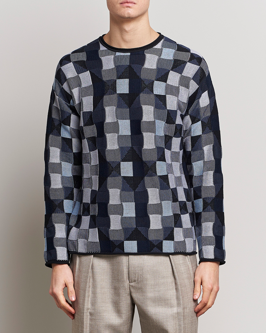 Men | Sweaters & Knitwear | Giorgio Armani | Geometrical Patchwork Sweater Navy/White