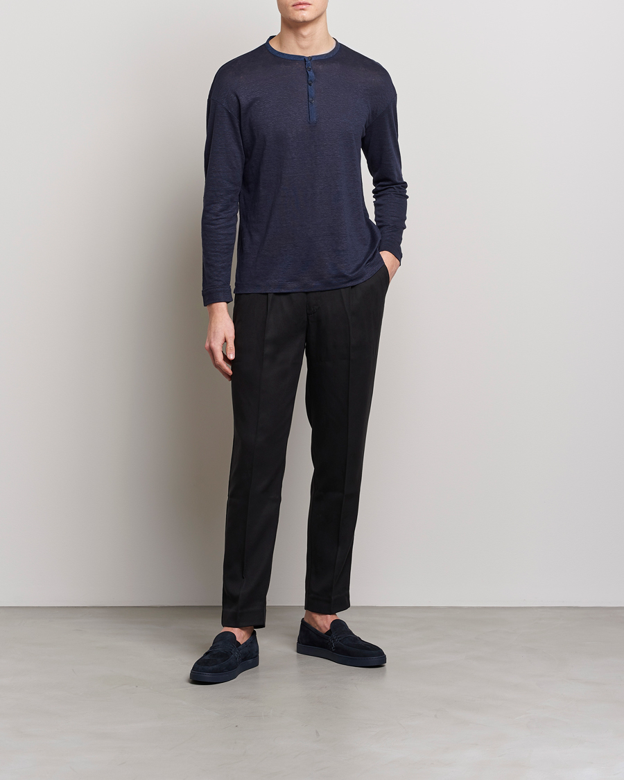 Men | Sweaters & Knitwear | Giorgio Armani | Linen Henley Navy