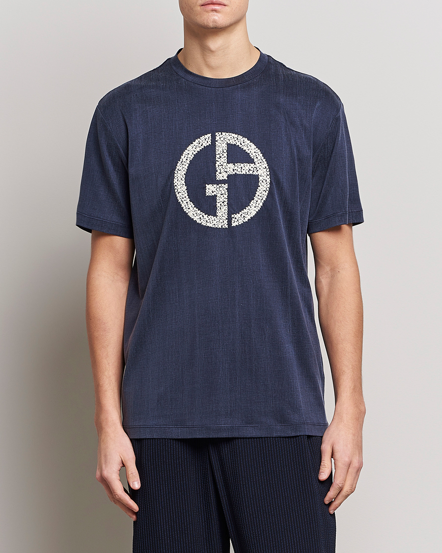 Men | T-Shirts | Giorgio Armani | Cupro Logo T-Shirt Navy