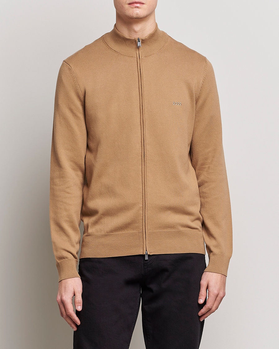Men | Sweaters & Knitwear | BOSS BLACK | Palano Knitted Full-Zip Medium Beige