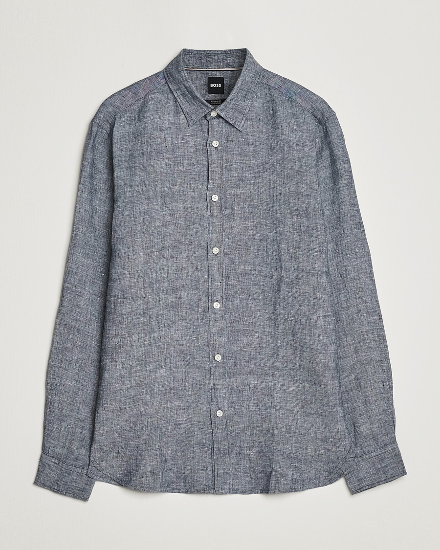 Men | Shirts | BOSS BLACK | Liam Linen Shirt Dark Blue