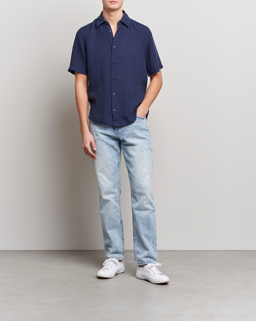 Men | Shirts | BOSS ORANGE | Rash Linen Short Sleeve Shirt Navy