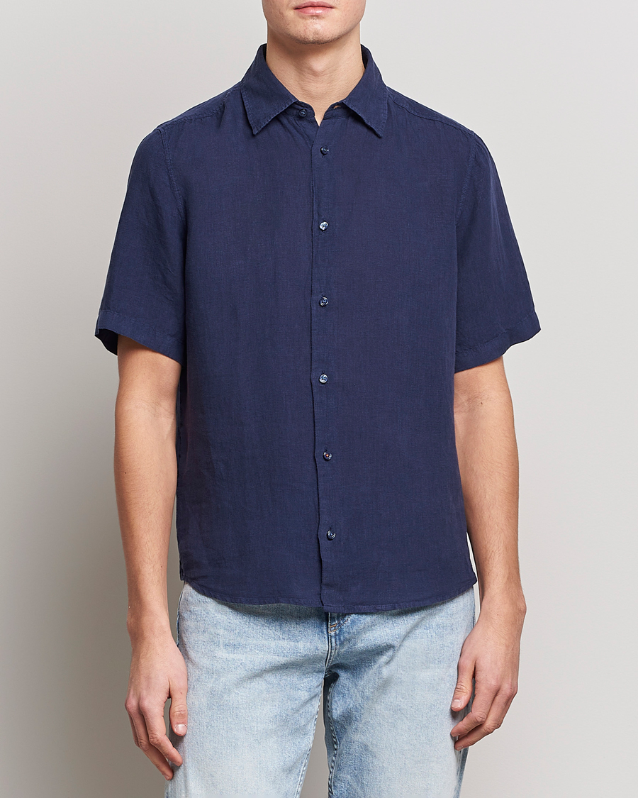 Men | Shirts | BOSS ORANGE | Rash Linen Short Sleeve Shirt Navy