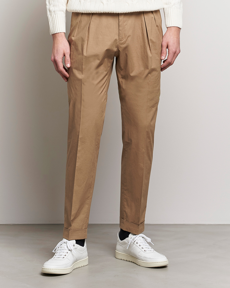 Men | Trousers | Incotex | Carrot Fit Popelino Lightweight Cotton Trousers Khaki