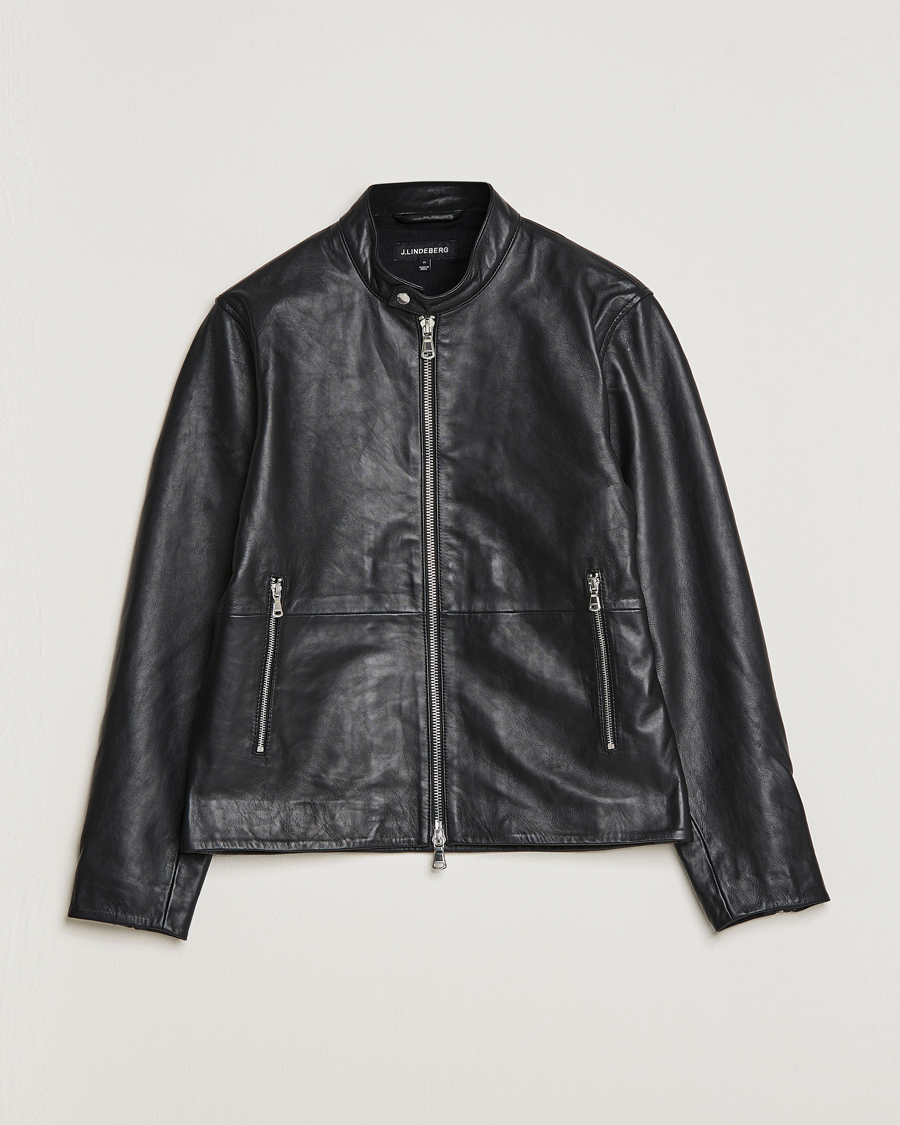 Men | Coats & Jackets | J.Lindeberg | Boris Biker Leather Jacket Black