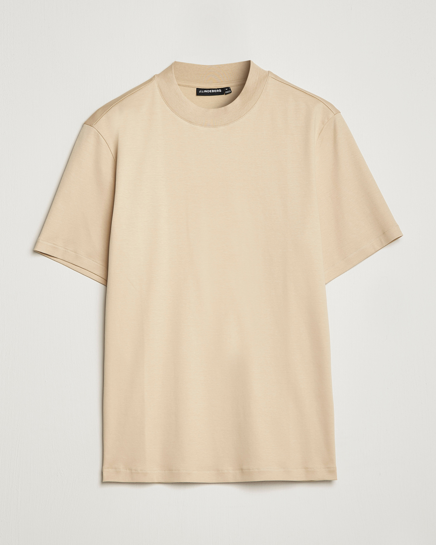 Men | T-Shirts | J.Lindeberg | Ace Mock Neck Mercerized Cotton T-Shirt Safari Beige