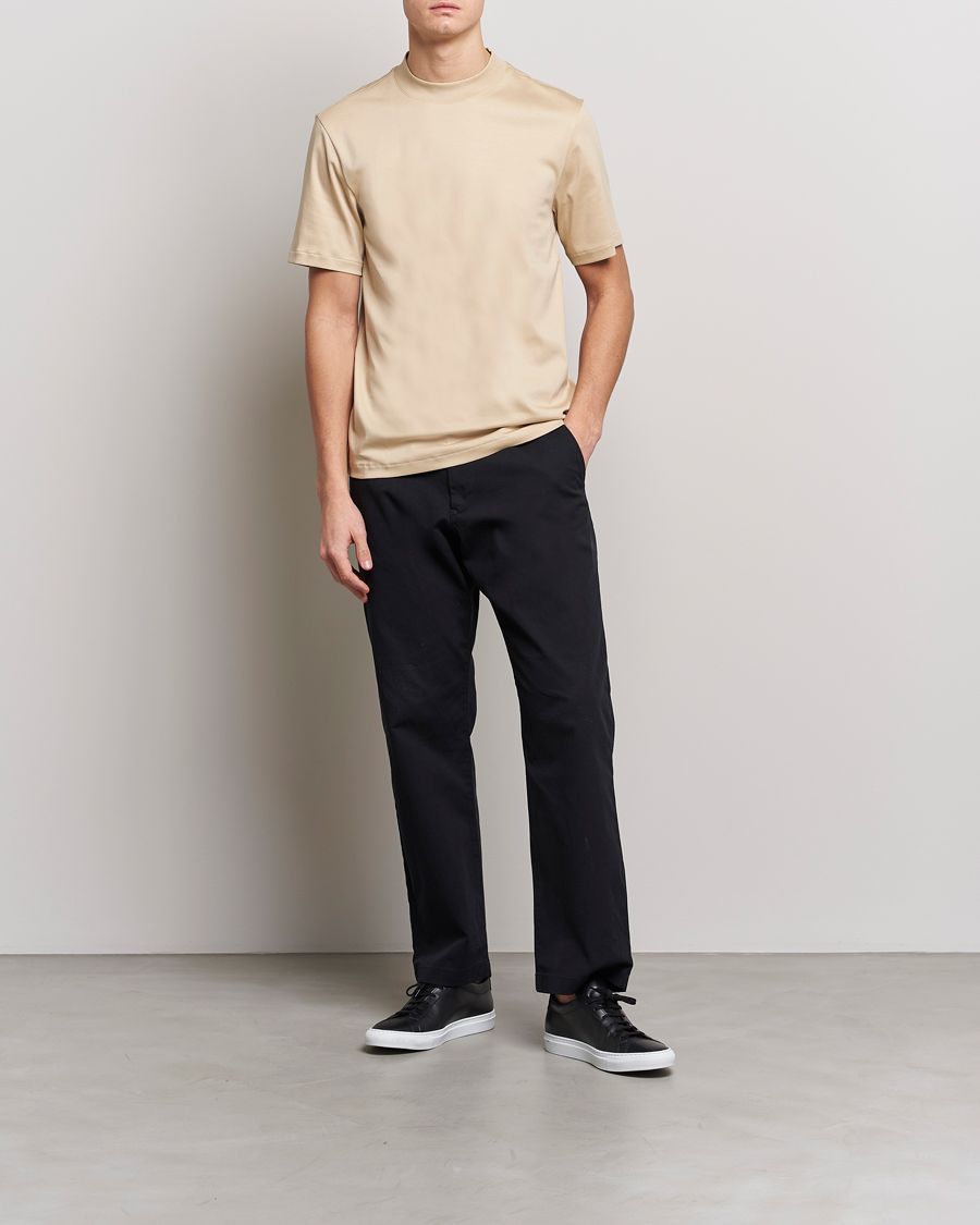 Men | T-Shirts | J.Lindeberg | Ace Mock Neck Mercerized Cotton T-Shirt Safari Beige