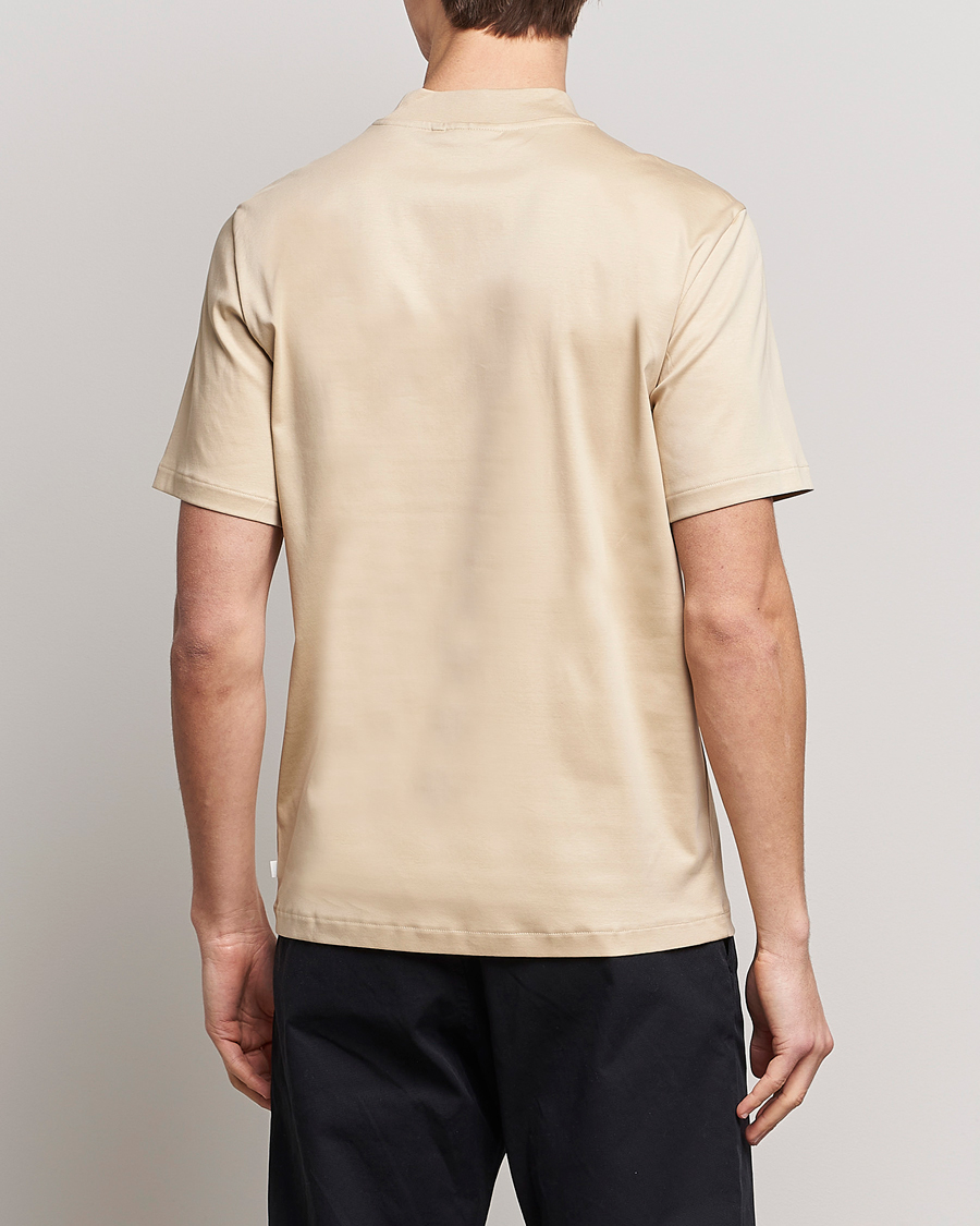 Men | T-Shirts | J.Lindeberg | Ace Mock Neck Mercerized Cotton T-Shirt Safari Beige