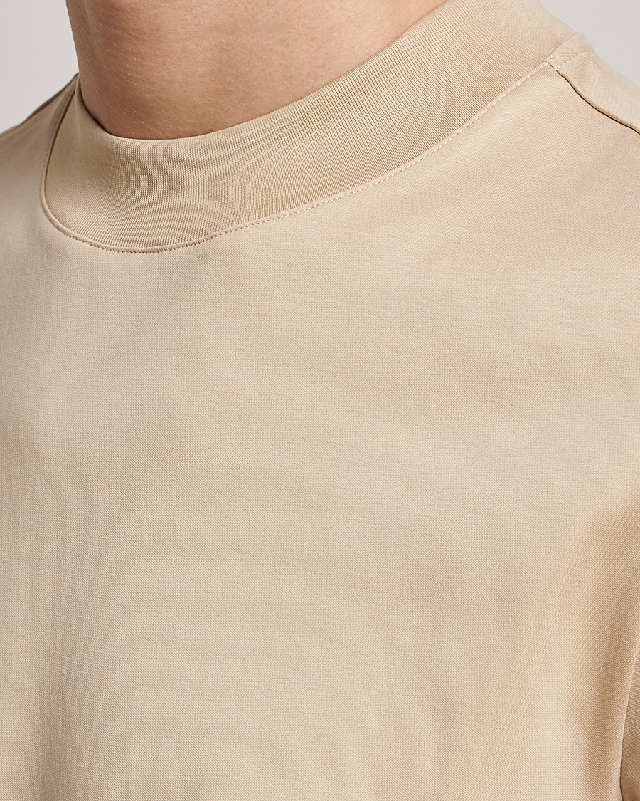 Men | T-Shirts | J.Lindeberg | Ace Mock Neck Mercerized Cotton T-Shirt Safari Beige