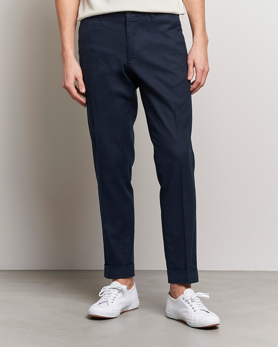 Men | Trousers | J.Lindeberg | Grant Stretch Cotton/Linen Trousers Navy