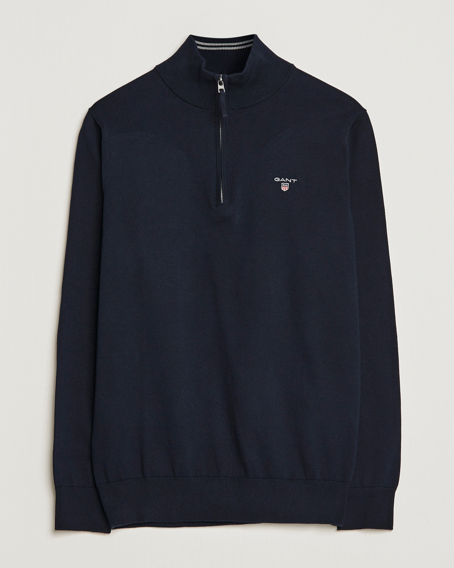 Men | Sweaters & Knitwear | GANT | Classic Cotton Half-Zip Sweater Evening Blue