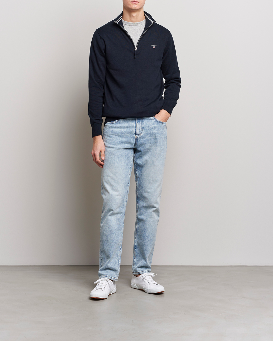 Men | Sweaters & Knitwear | GANT | Classic Cotton Half-Zip Sweater Evening Blue