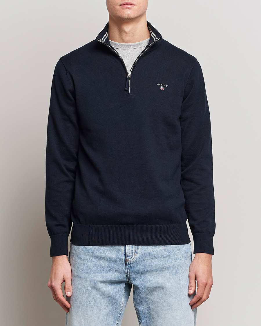 Men | Sweaters & Knitwear | GANT | Classic Cotton Half-Zip Sweater Evening Blue
