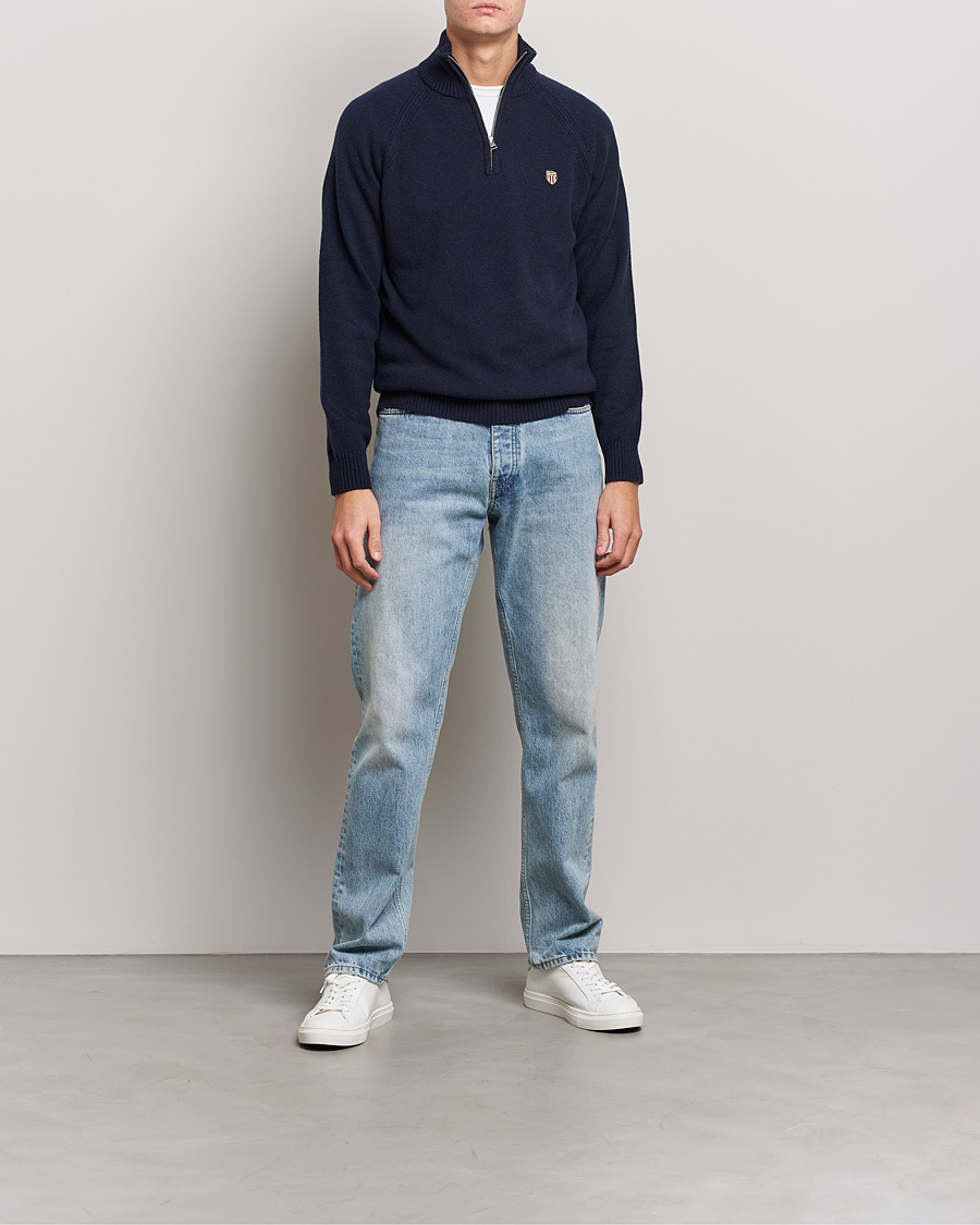 Men | Sweaters & Knitwear | GANT | Banner Shield Lambswool Half Zip Eavning Blue