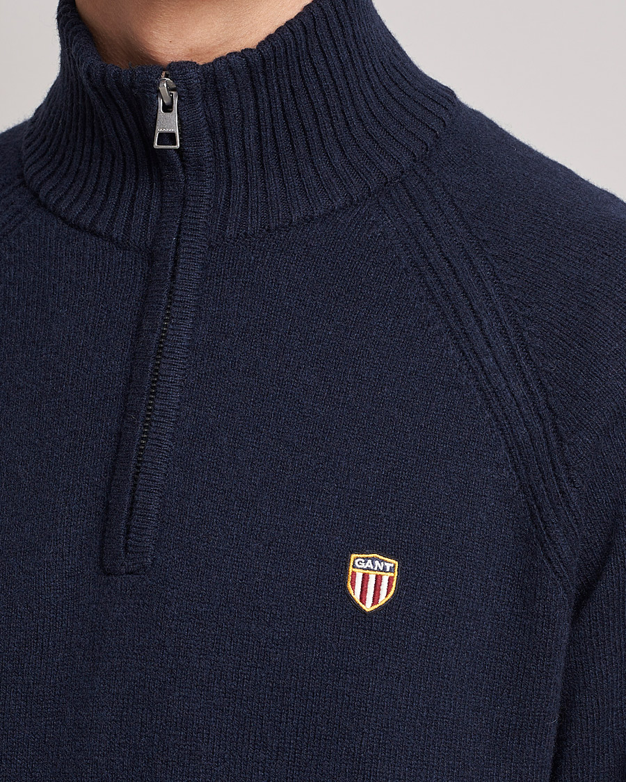 Men | Sweaters & Knitwear | GANT | Banner Shield Lambswool Half Zip Eavning Blue