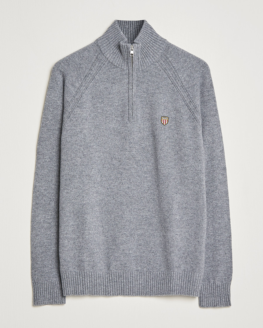 Men | Sweaters & Knitwear | GANT | Banner Shield Lambswool Half Zip Dark Grey Melange
