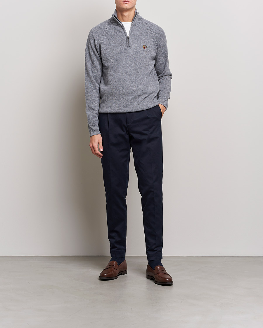 Men | Sweaters & Knitwear | GANT | Banner Shield Lambswool Half Zip Dark Grey Melange