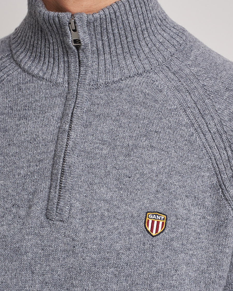 Men | Sweaters & Knitwear | GANT | Banner Shield Lambswool Half Zip Dark Grey Melange