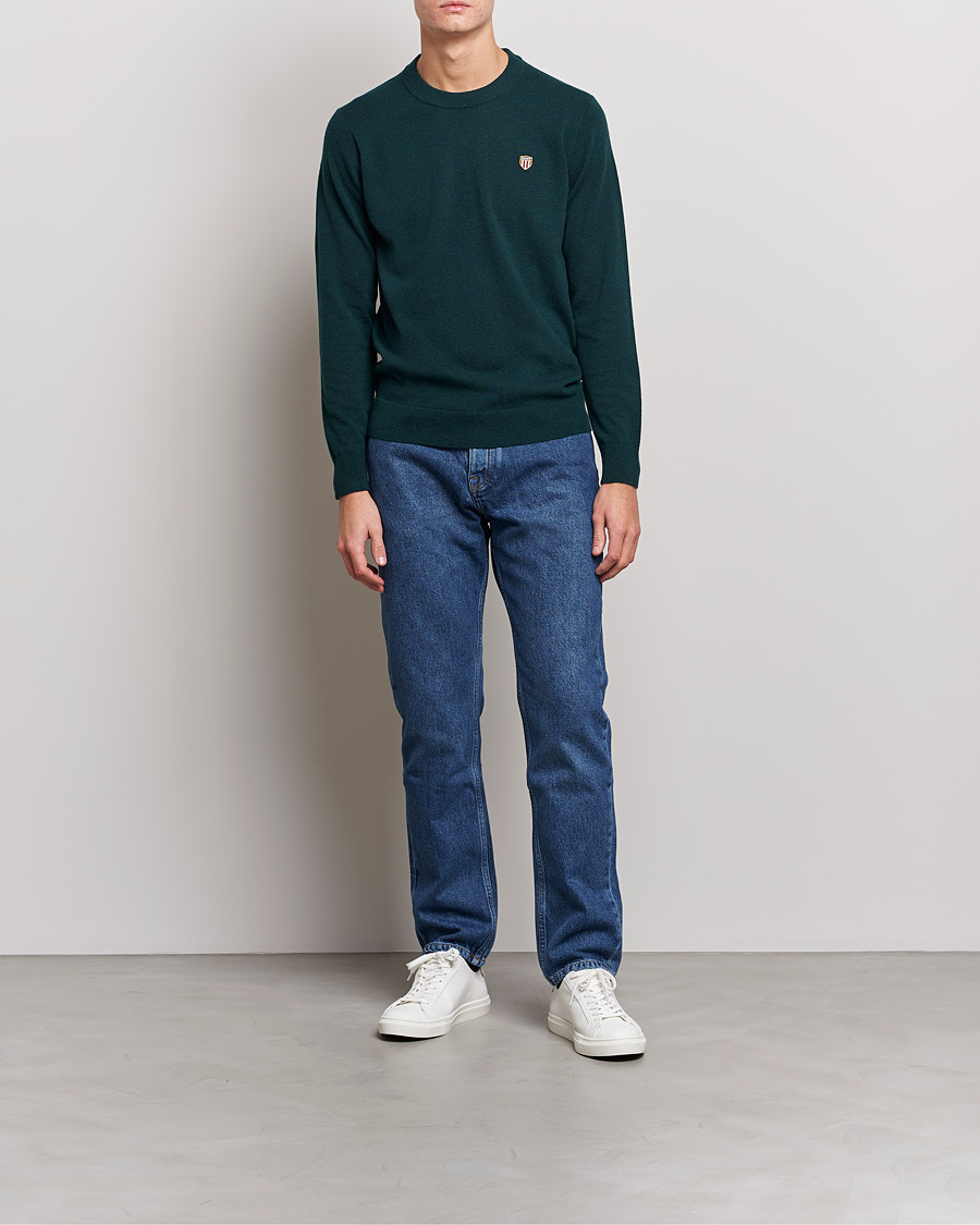 Men | Sweaters & Knitwear | GANT | Banner Shield Lambswool Crew Neck Ratran Green