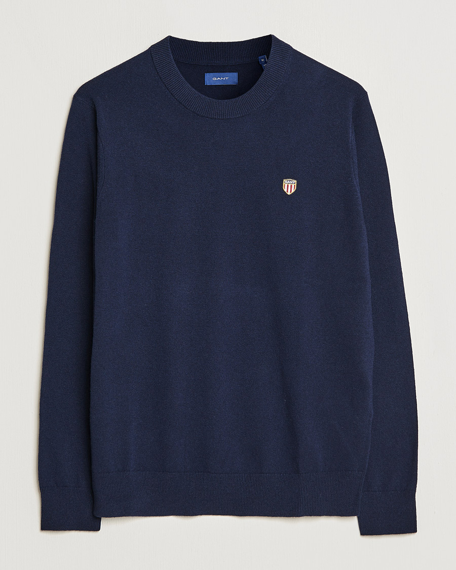 Men | Sweaters & Knitwear | GANT | Banner Shield Lambswool Crew Neck Eavning Blue
