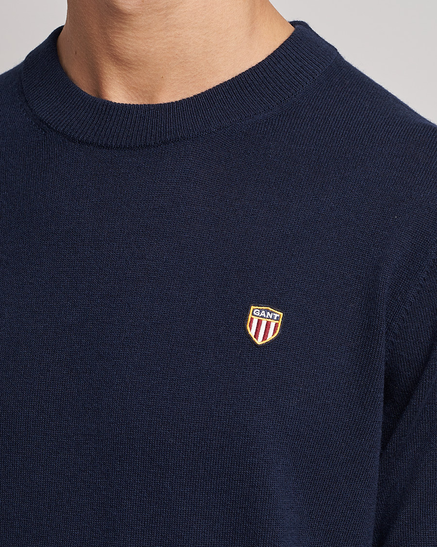 Men | Sweaters & Knitwear | GANT | Banner Shield Lambswool Crew Neck Eavning Blue