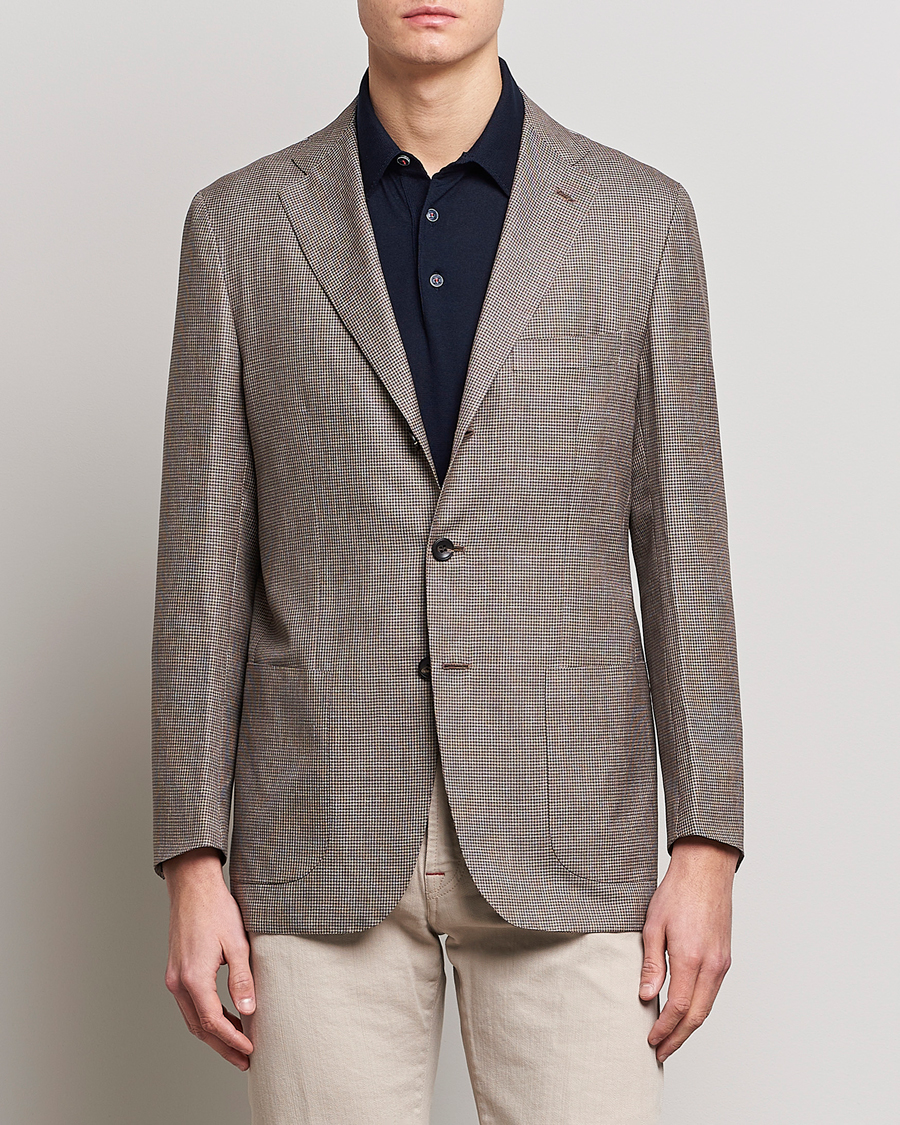 Men | Blazers | Kiton | Wool Houndstooth Blazer Beige