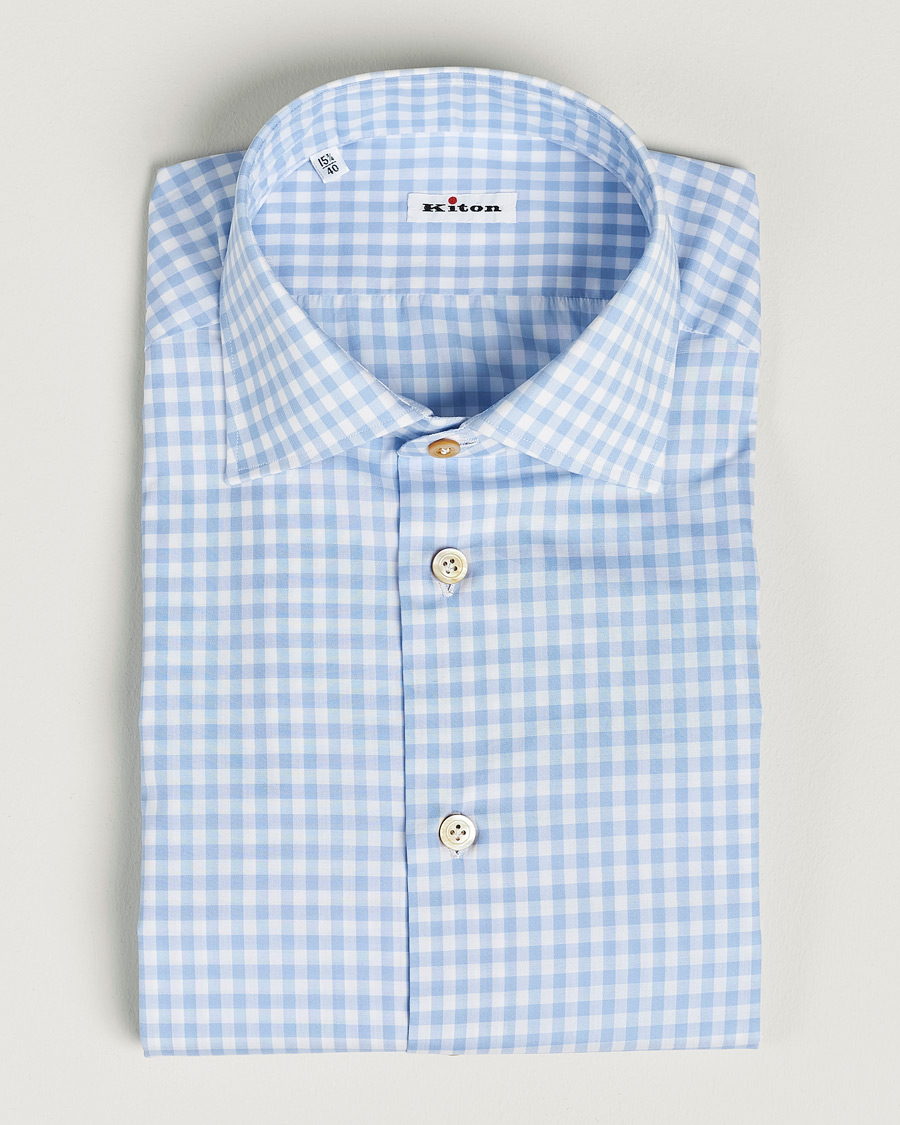 Men | Shirts | Kiton | Slim Fit Checked Dress Shirt Light Blue