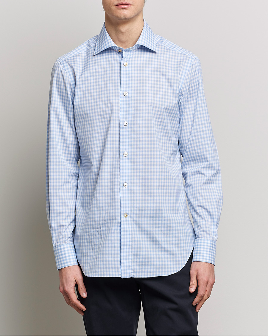 Men | Shirts | Kiton | Slim Fit Checked Dress Shirt Light Blue