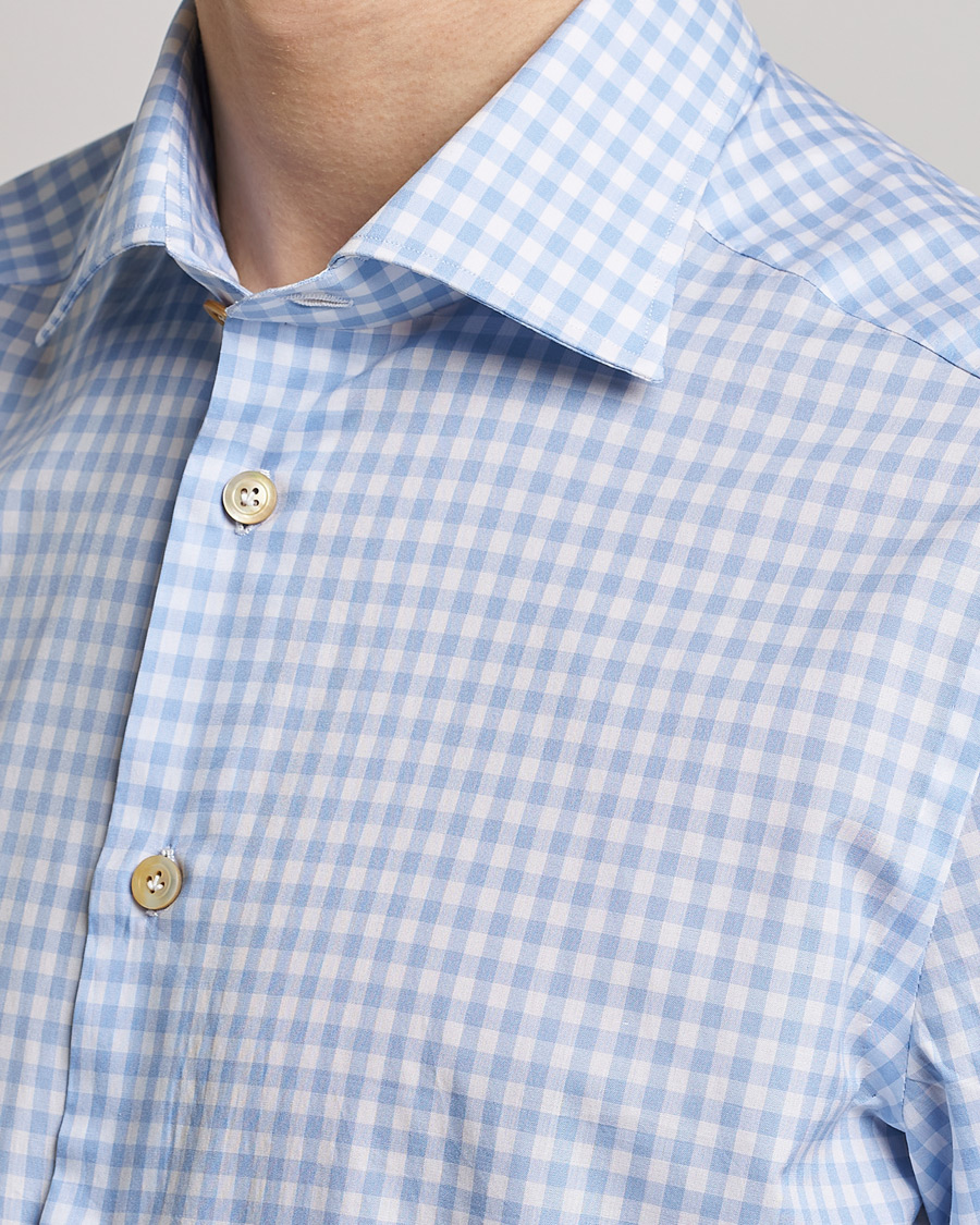 Men | Shirts | Kiton | Slim Fit Checked Dress Shirt Light Blue