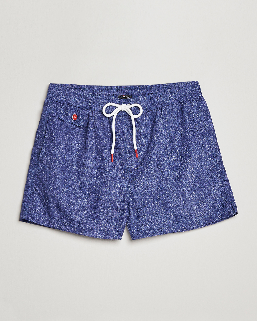 Men | Swimwear | Kiton | Printed Swim Trunks Navy Melange