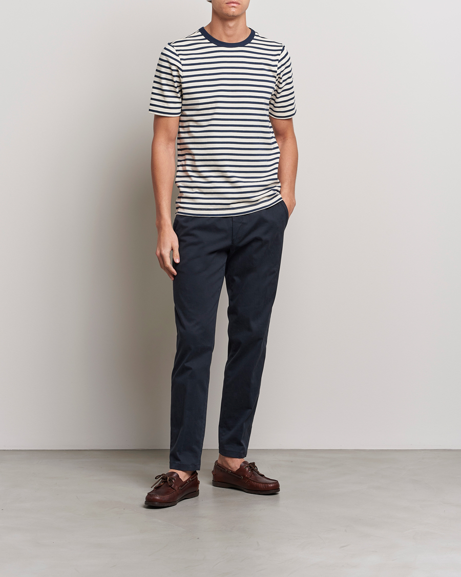 Men | T-Shirts | Merz b. Schwanen | Relaxed Fit Striped Sturdy T-Shirt Ink/Nature