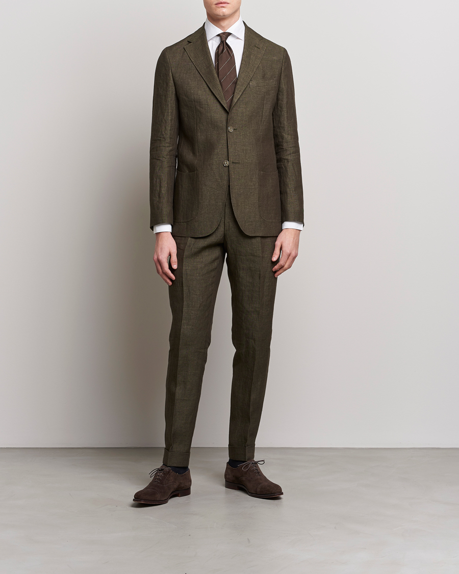Men | Blazers | Morris Heritage | Mike Patch Pocket Linen Suit Blazer Olive