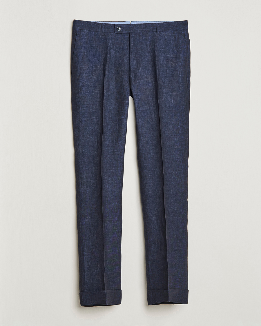 Men | Trousers | Morris Heritage | Jack Linen Suit Trousers Navy