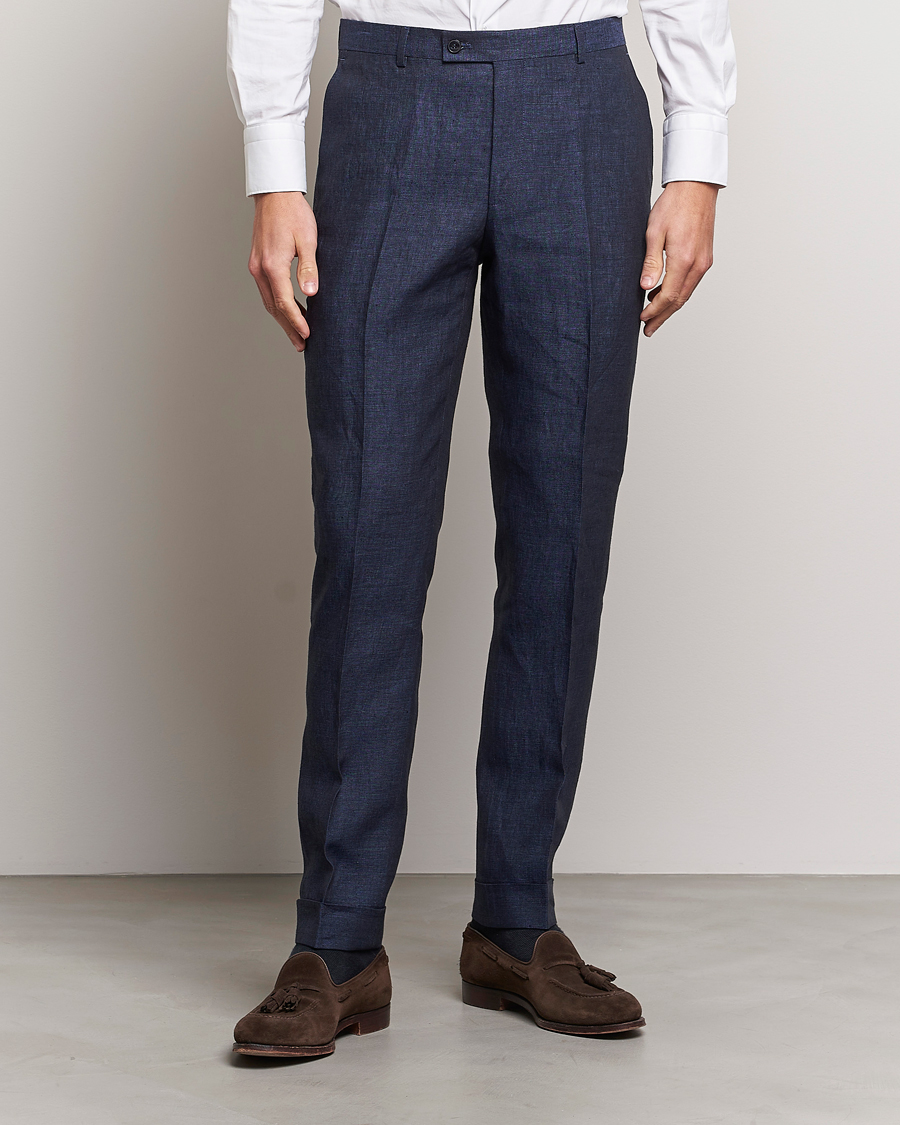 Men | Trousers | Morris Heritage | Jack Linen Suit Trousers Navy