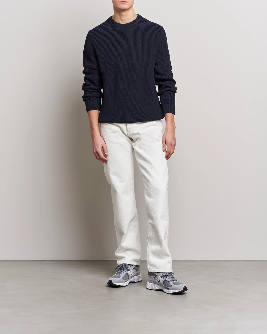 Men | Sweaters & Knitwear | Nudie Jeans | Augusti Rib Cotton Sweater Navy