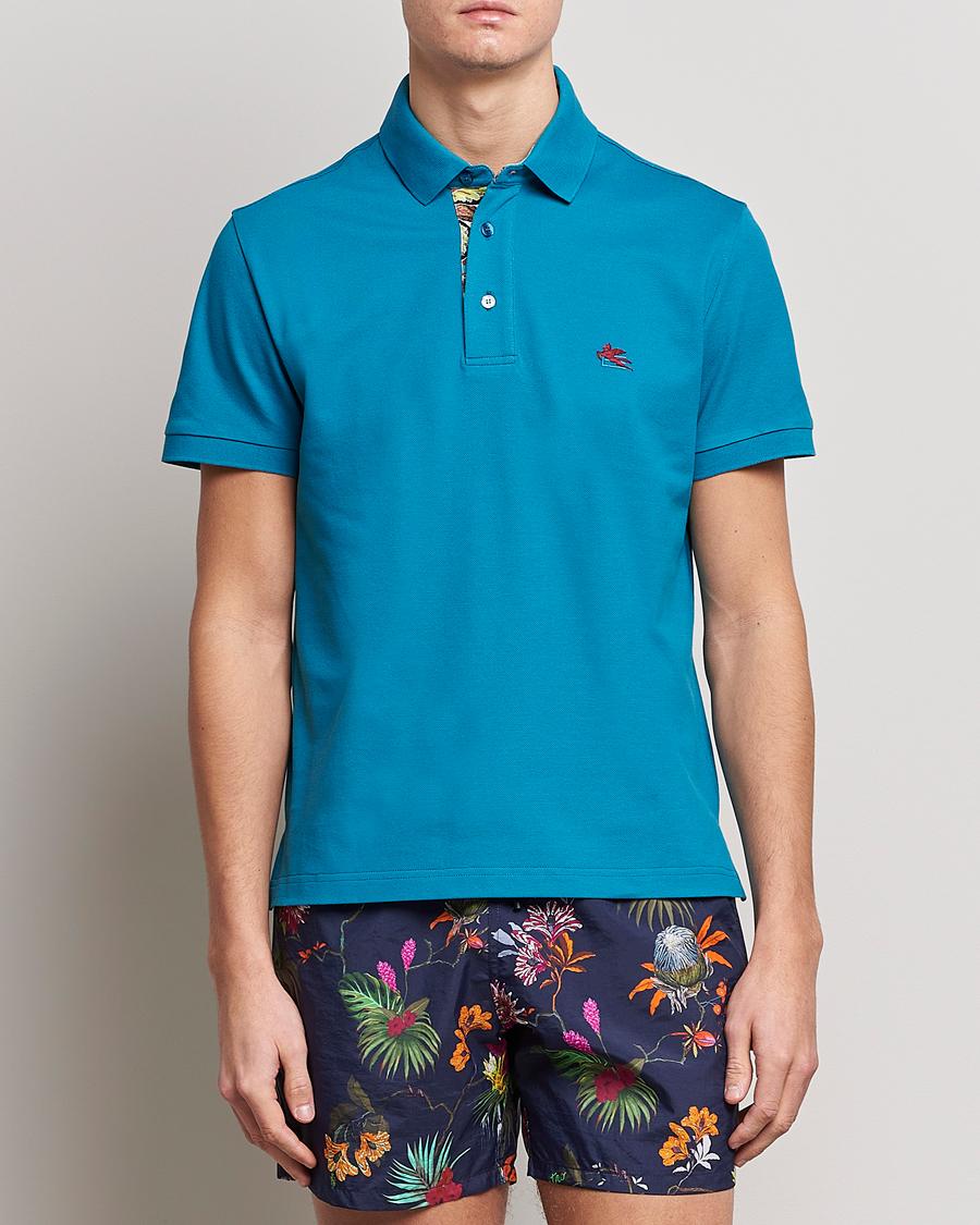 Men | Polo Shirts | Etro | Short Sleeve Contrast Paisley Polo Azzurro