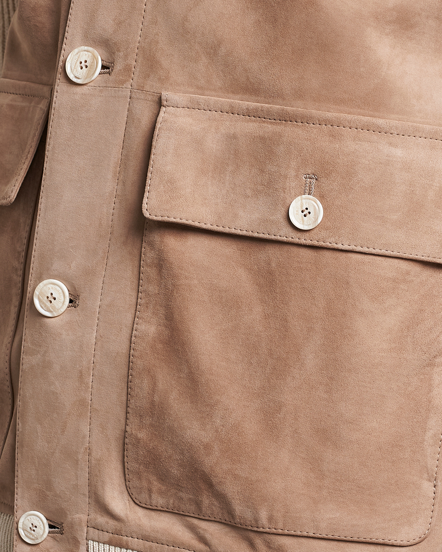 Men | Coats & Jackets | Brunello Cucinelli | Suede Knit Bomber Jacket Beige Suede