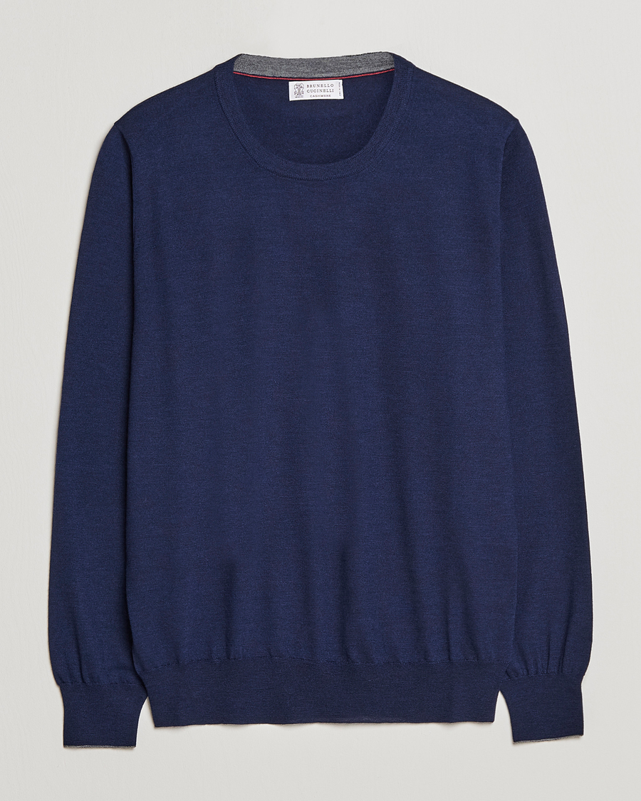 Men | Sweaters & Knitwear | Brunello Cucinelli | Cashmere/Wool Crew Neck Sweater Navy