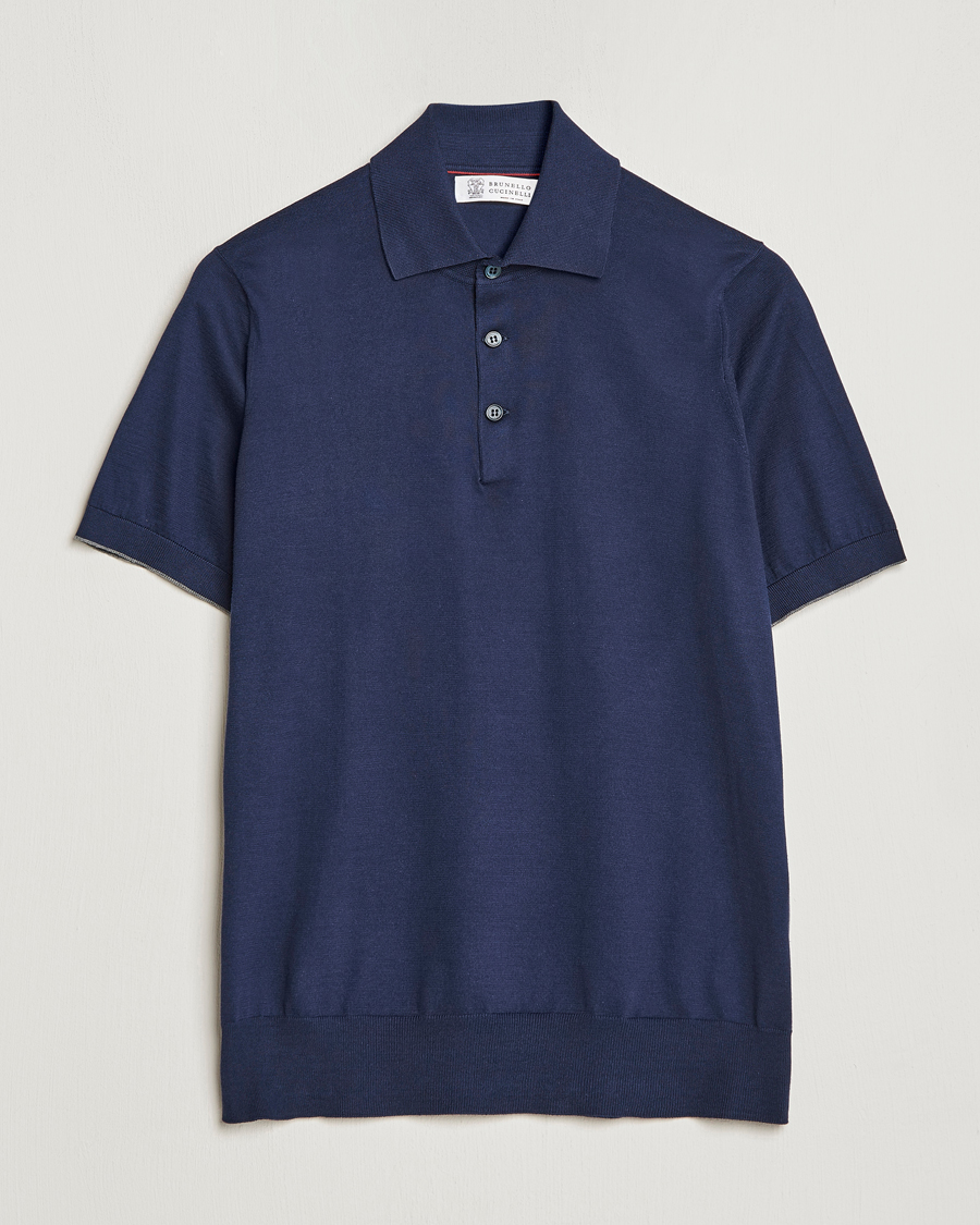 Men | Polo Shirts | Brunello Cucinelli | Short Sleeve Knitted Polo Navy