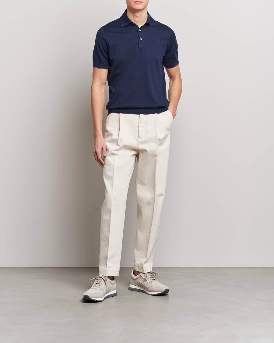 Men | Polo Shirts | Brunello Cucinelli | Short Sleeve Knitted Polo Navy