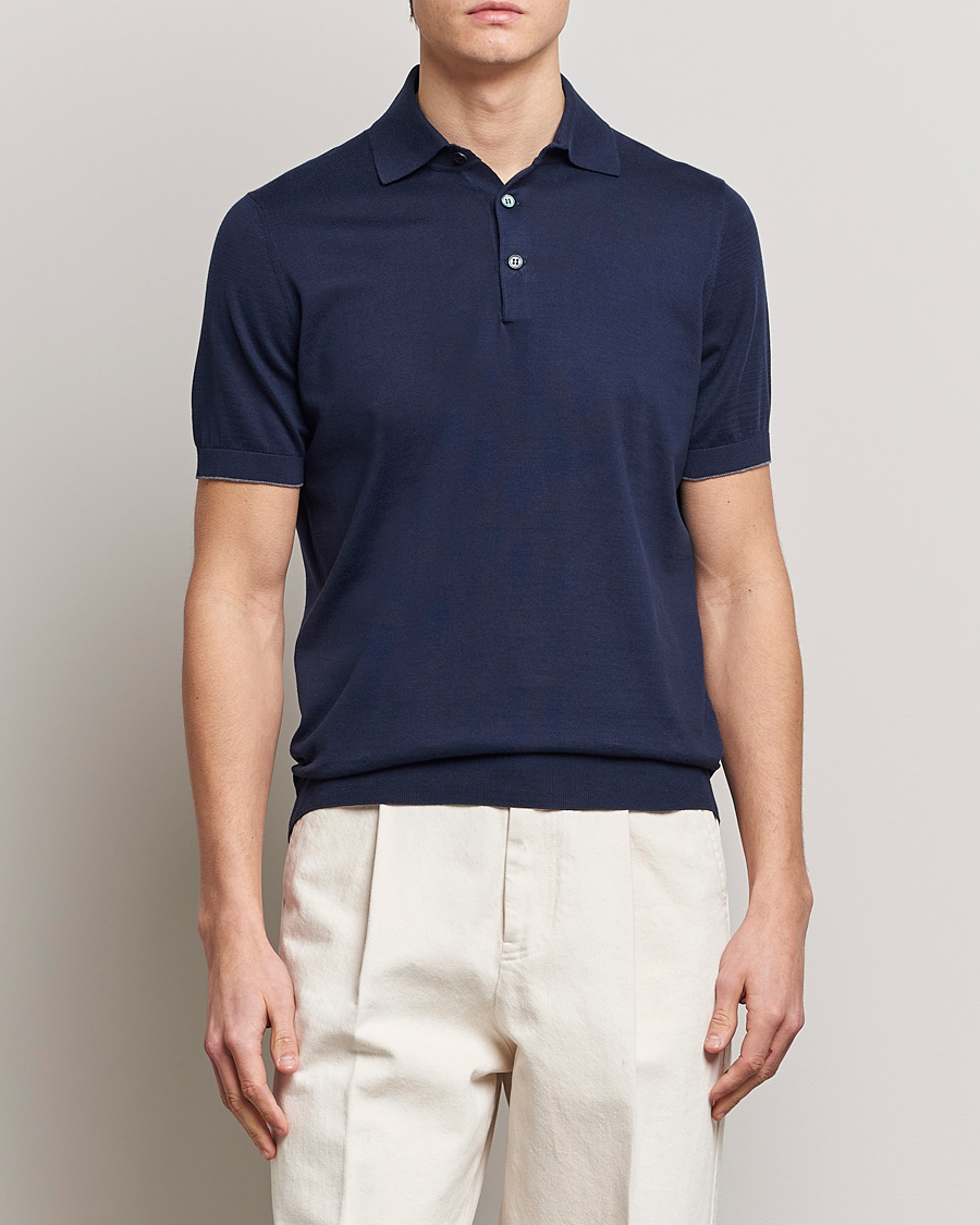 Men | Polo Shirts | Brunello Cucinelli | Short Sleeve Knitted Polo Navy